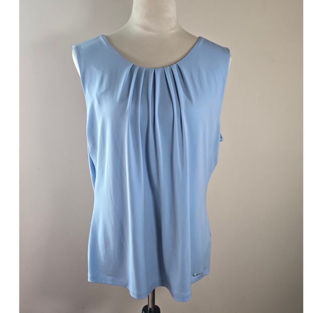 Calvin Klein Pleated Neck Sleeveless Blouse Blue Size L – Soft Minimal Chic